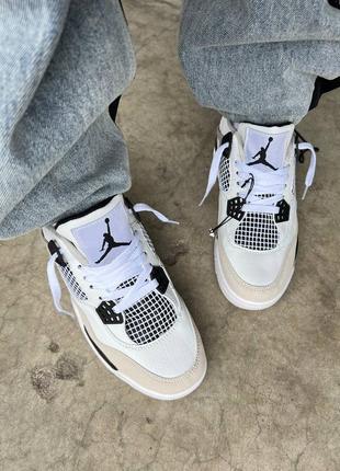 Крутые женские унисекс кроссовки our Air Jordan page 4 military premium бежевые с молочным4 фото