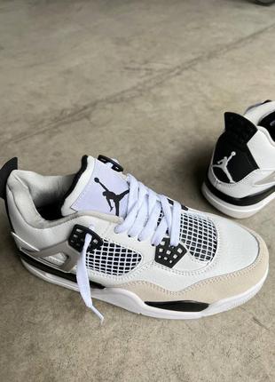 Крутые женские унисекс кроссовки our Air Jordan page 4 military premium бежевые с молочным9 фото