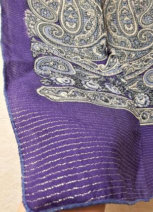 Красивый шарф палантин накидка сиреневая с орнаментом люрексовая нить полосками демисезон женский8 фото