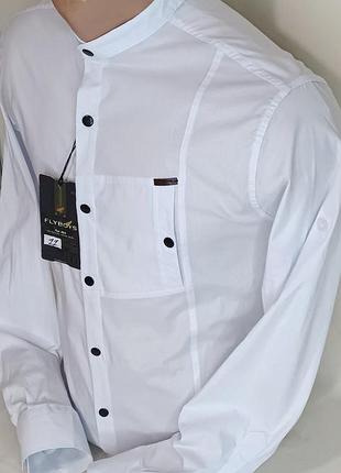 Мужская рубашка приталенная fly boys vds-0011 белая однотонная турция ворот стойка...