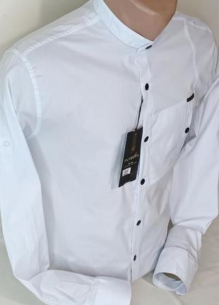 Мужская рубашка приталенная fly boys vds-0011 белая однотонная турция ворот стойка...