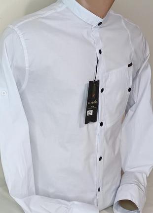 Мужская рубашка приталенная fly boys vds-0011 белая однотонная турция ворот стойка...
