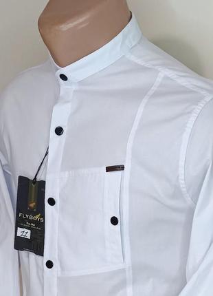 Мужская рубашка приталенная fly boys vds-0011 белая однотонная турция ворот стойка...