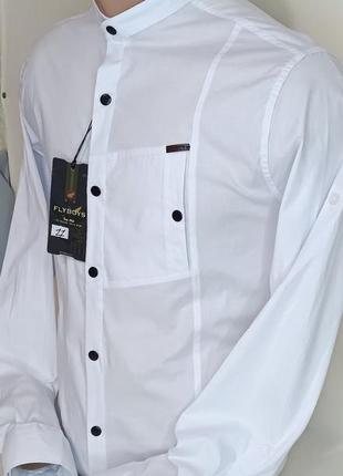 Мужская рубашка приталенная fly boys vds-0011 белая однотонная турция ворот стойка...