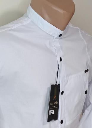 Мужская рубашка приталенная fly boys vds-0011 белая однотонная турция ворот стойка...