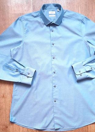 Рубашка синяя ультрамарин next slim fit размер l, m коттон4 фото