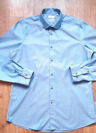 Рубашка синяя ультрамарин next slim fit размер l, m коттон6 фото