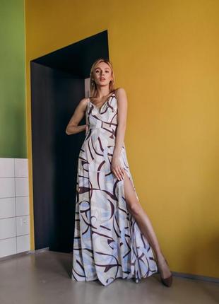 Платье сарафан шёлк сатин с разрезом sale макси2 фото