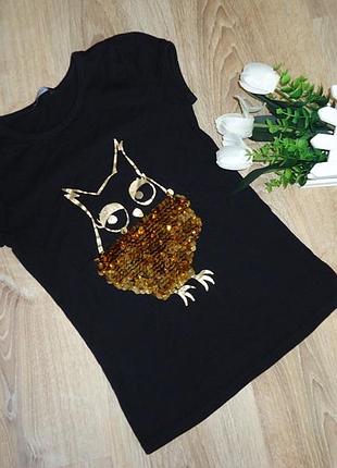 Крутая футболка с пайетками george, сова на 7-9 лет.