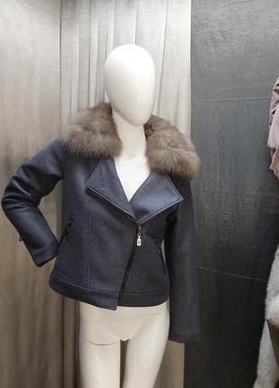 Жіноча косуха куртка, матеріал турецький кашемір, з песцевим коміром4 фото