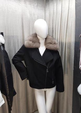 Жіноча куртка, косуха з натуральним хутром песця в забарвленні світлий соболь, турецький кашемір