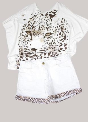 Стильные детские шорты для девочки с леопардовыми отворотами krytik италия 89515 / kr / 00a белый 152.топ!2 фото