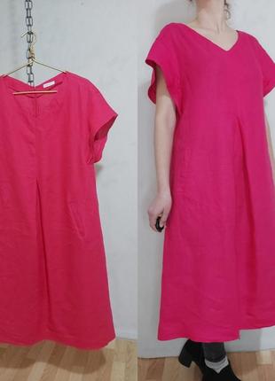 Льняное платье  цвета фуксии 100%- лен riani