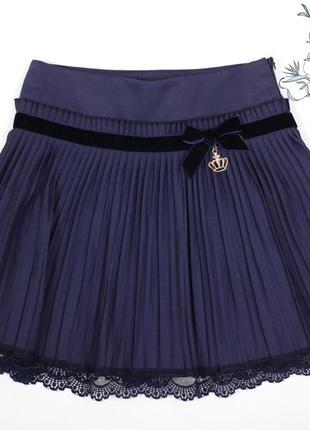 Стильная школьная юбка для девочки с плиссированным низом mone украина 1283-2 синий 128.топ!