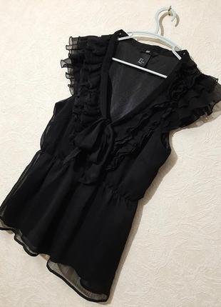 Брендова блуза жіноча чорна ошатна нарядня h&m легка на підкладці без рукавів прозорий шовк-жатка поліестер літо весна р42 44
