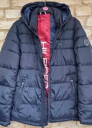 1, теплая зимняя темно-синяя мужская  куртка tommy hilfiger томми хилфигер размер м оригинал6 фото