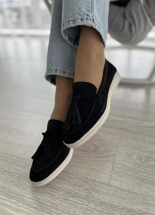 Удобные женские туфли мокасины черного цвета  на низкой подошве на весну, размеры от 36 до 41