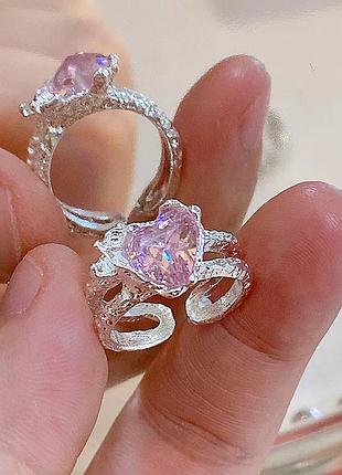 Регулируемое кольцо колечко с сердцем сердечком блестящее стразы камни блёстки парные для пар влюбленных унисекс женское мужское подарок т