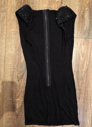 Секси чёрное короткое платье с длинной молнией на спине и пайетками/туника/кофта