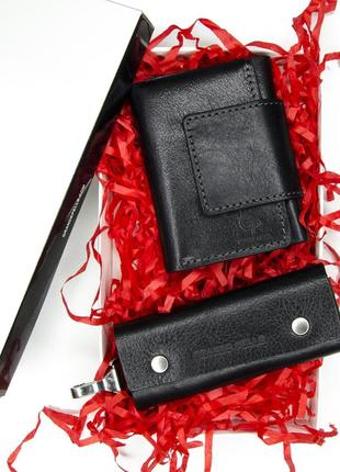 Подарочный набор grande pelle: кожаное портмоне+ключница черный цвет