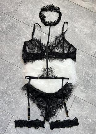 Сексуальное женское нижнее белье с чокером подвязками и поясом: лиф без пуш ап кружевной мягкий на косточках