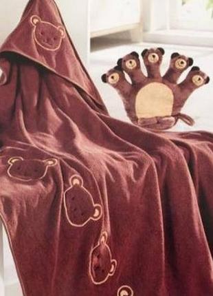 Плед куточок + 2 іграшки на руку + іграшка брязкальце. ведмедик