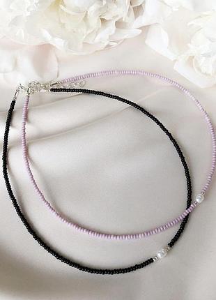 Чокер білий із бісеру з перлинкою перлина з перлин синій жовтий білий чекер ua ukraine