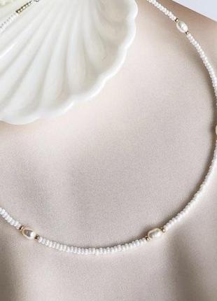 Чокер білий із бісеру з перлинкою перлина з перлин синій жовтий білий чекер ua ukraine