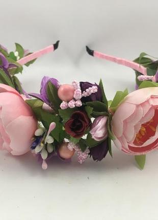 Веночек но голову из розовых пионов