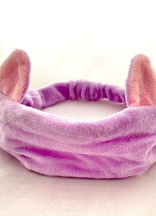 Плюшева пов'язка на голову з вушками бузкова