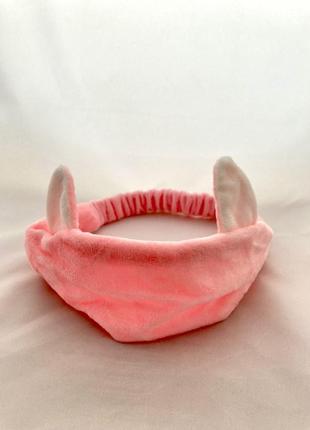 М'яка плюшева пов'язка на голову з вушками рожева