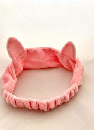 Мягкая плюшевая повязка на голову с ушками розовая9 фото