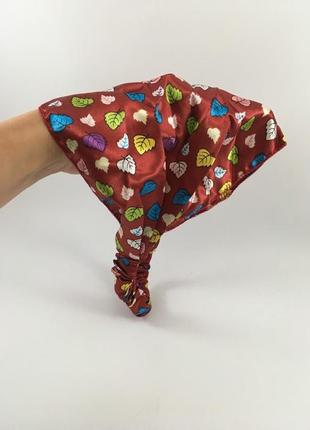 Літня пов'язка на голову бандана в листочки бордова