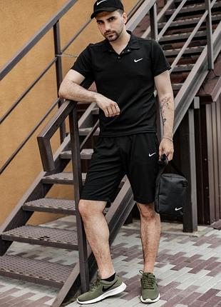 Костюм мужской nike шорты , футболка черная + барсетка+ кепка (nike белое лого) в подарок