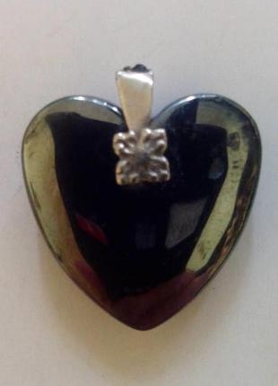 Подвеска сердечко из гематита. цвет: черно-серый.1 фото