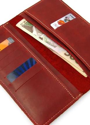 Жіночий тонкий шкіряний гаманець купюрник клатч-ленгер із натуральної шкіри червоний