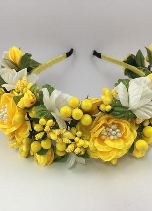 Віночок на голову ручної роботи з жовтих квітів5 фото