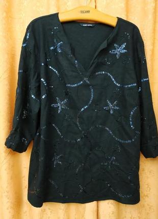 Красивая льняная блузка большого размера вышивка пайетки east coast