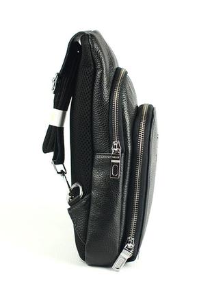 Нагрудна чоловіча шкіряна сумка рюкзак слінг на одне плече чорна модна сумочка з натуральної шкіри3 фото