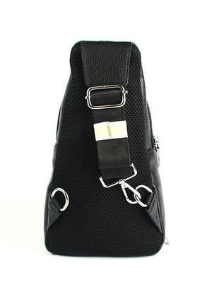Нагрудная мужская кожаная сумка рюкзак слинг на одно плечо черная модная сумочка из натуральной кожи5 фото