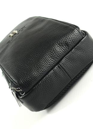 Нагрудная мужская кожаная сумка рюкзак слинг на одно плечо черная модная сумочка из натуральной кожи9 фото