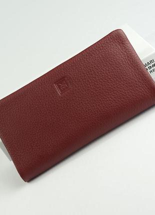 Бордовый женский кожаный кошелек портмоне на магнитах бордового цвета из натуральной кожи6 фото