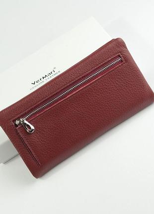 Бордовый женский кожаный кошелек портмоне на магнитах бордового цвета из натуральной кожи3 фото