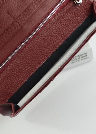 Бордовый женский кожаный кошелек портмоне на магнитах бордового цвета из натуральной кожи5 фото