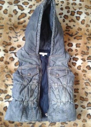 Жан поль готье джуниор оригинальная утепленная джинсовая жилетка с капюшоном 5-7лет1 фото