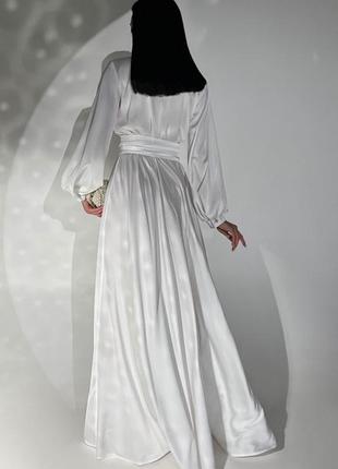 Весільна сукня біла довга, біла вечірня сукня, сукня на розпис, нарядна біла сукня, біле плаття, біла сукня на запах6 фото
