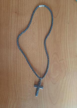 Кольж, цепочка камень с крестиком, унисекс