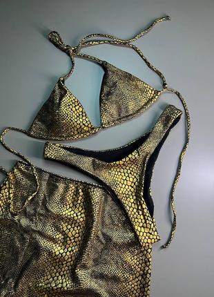 Купальник шторки бикини с юбкой парео принт змея 4 цвета блестящий2 фото