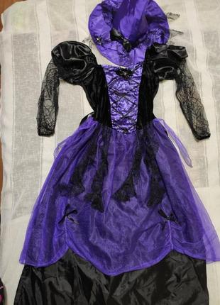Карнавальное платье с шляпой на хелловин леди вамп, ведьмочка размер 8-10