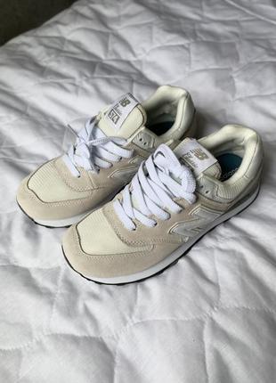 Женские светло бежевые замшевые кроссовки new balance 574🆕 нью баланс9 фото